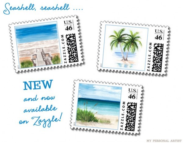 Beach Theme Wedding Postage Stamps – Mospens Studio